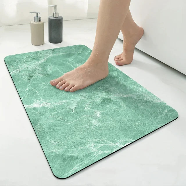 OEAKAY Bathroom Mat, Quick Dry Absorbent Bathmat, Ultra-Thin Low Profile Bathroom Floor Mat, Non-Slip Washable Mat for Sink Shower Toilet, Dark Green Bathroom Mat 16"x24"