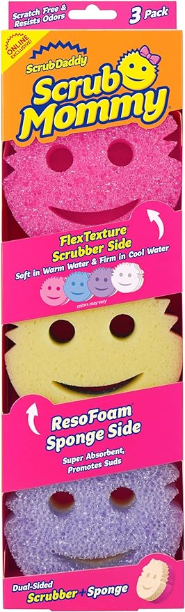 Scrub Daddy Scrub Mommy - Dish Scrubber + Non-Scratch Cleaning Sponges Kitchen, Bathroom + Multi-Surface Safe - Dual-Sided Dish Sponges for Scrubbing + Wiping Spills (3 Count)