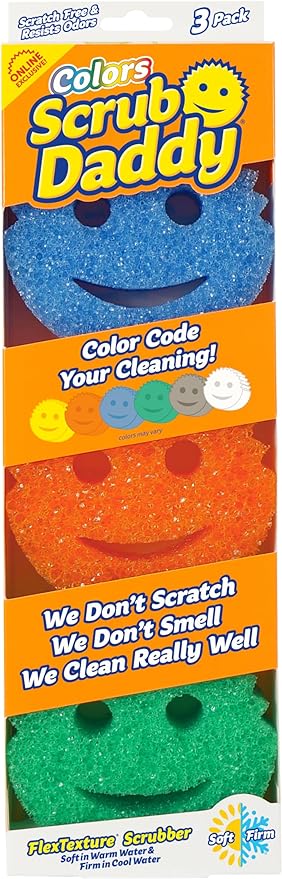 Scrub Daddy Color Sponge - Scratch-Free Multipurpose Dish Sponges for Kitchen, Bathroom + More - Household Cleaning Sponges Made with BPA-Free Polymer Foam (3 Count)